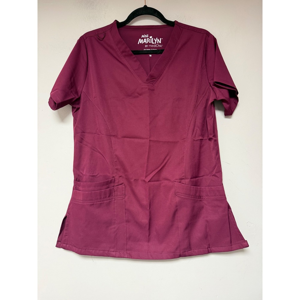 Mini Marilyn by MediChic‎ Burgundy V-Neck Scrub Top Womens Medium RN 134857